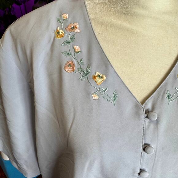 Vintage RR Russ Light Blue Embroidered Blouse - Size 18 - Picture 6 of 6